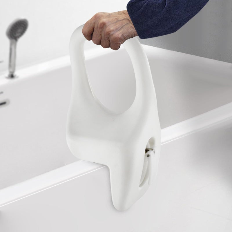 Bathtub Entry Aid for Seniors, Bathtub Entry Aid, Handle Bar for Tub Edge with Rubber Padding, PE Blow Molding Material, Up to 136 KG Load-Bearing Attachment Without Drilling, Button Adjustment